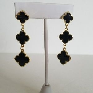 Gold plated earrings, Dangle earrings, black ename